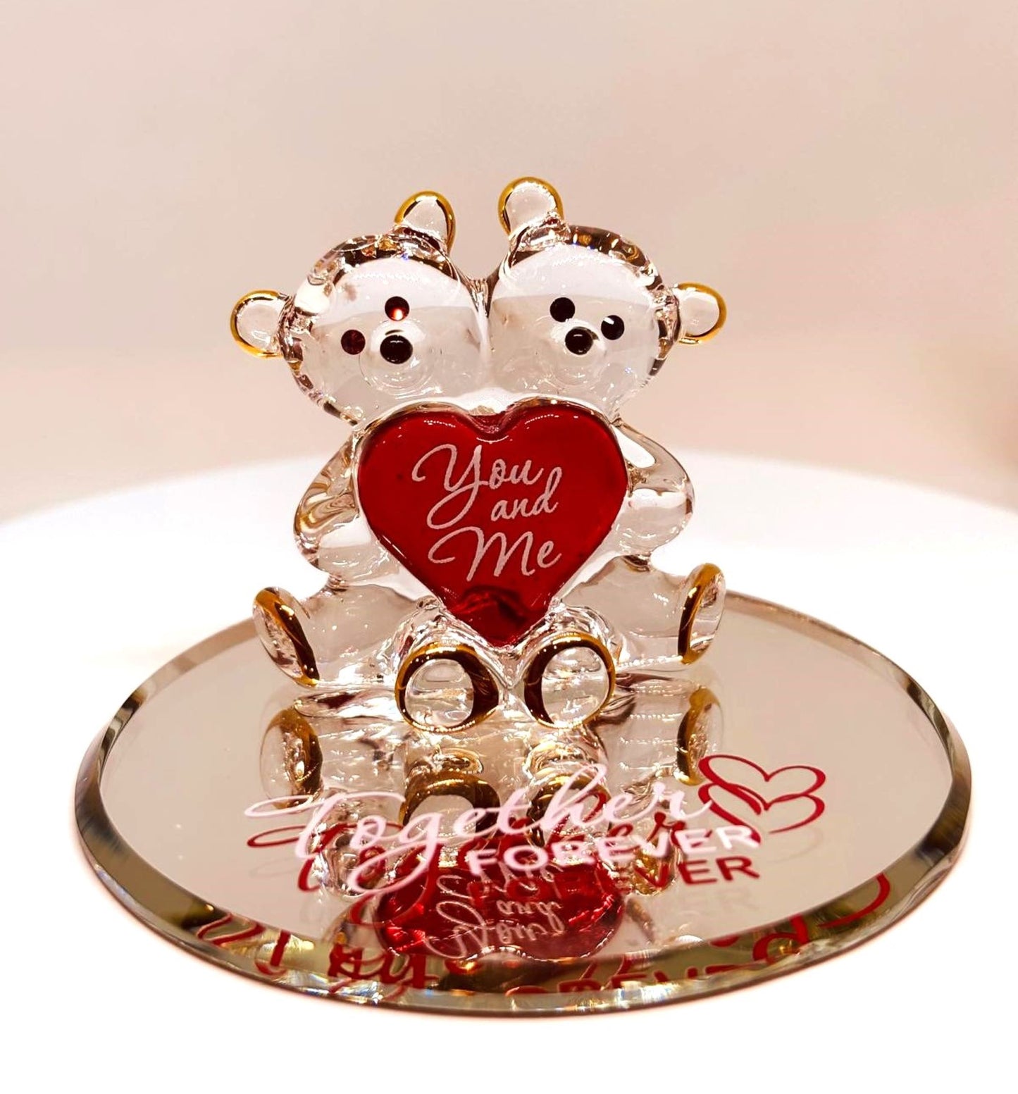 You and Me Bear Pair Handcrafted Glass Love Figurine
