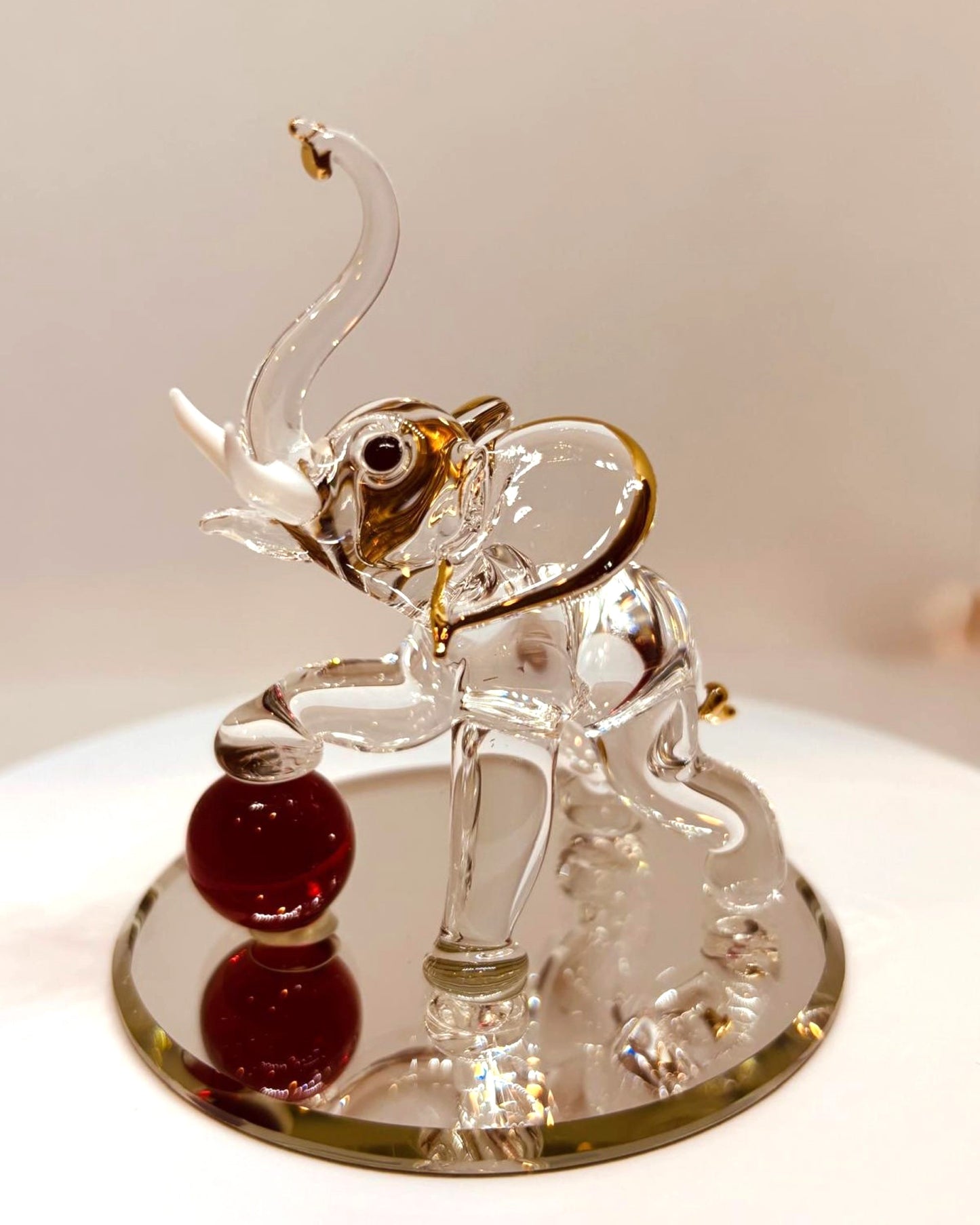 Elephant with Ball Glass Figurine Handcrafted Elephant Home Decor Gift