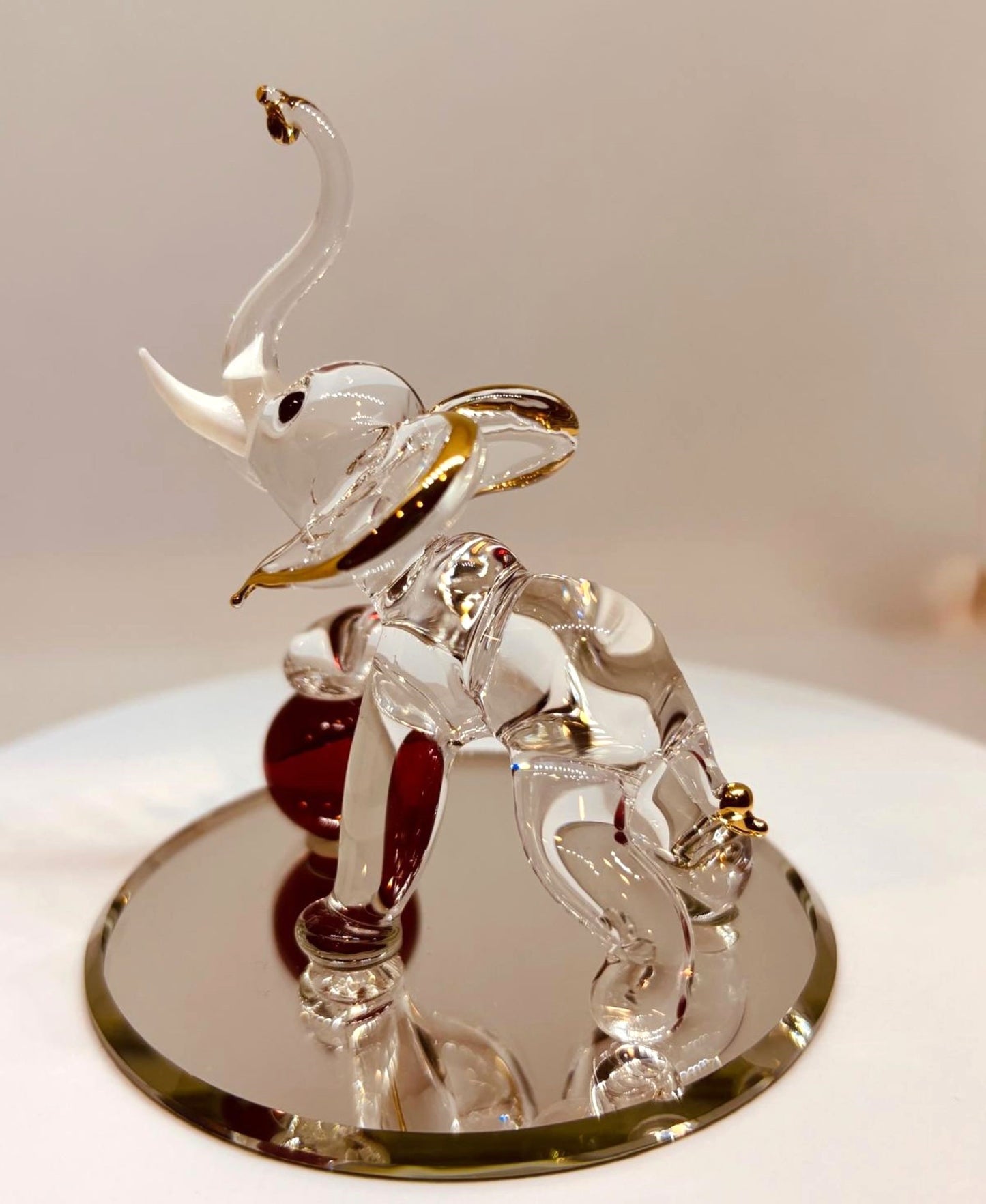 Elephant with Ball Glass Figurine Handcrafted Elephant Home Decor Gift
