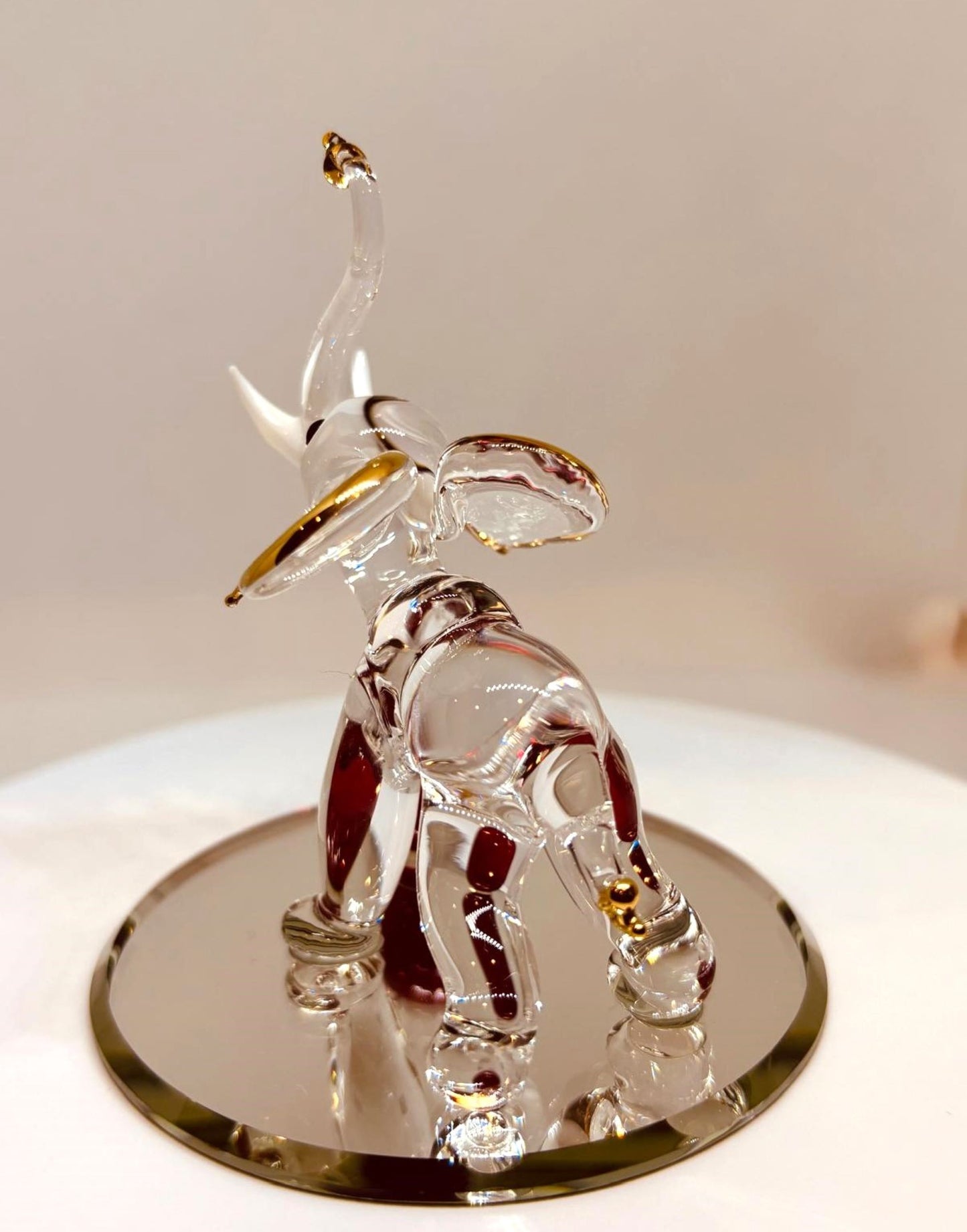 Elephant with Ball Glass Figurine Handcrafted Elephant Home Decor Gift