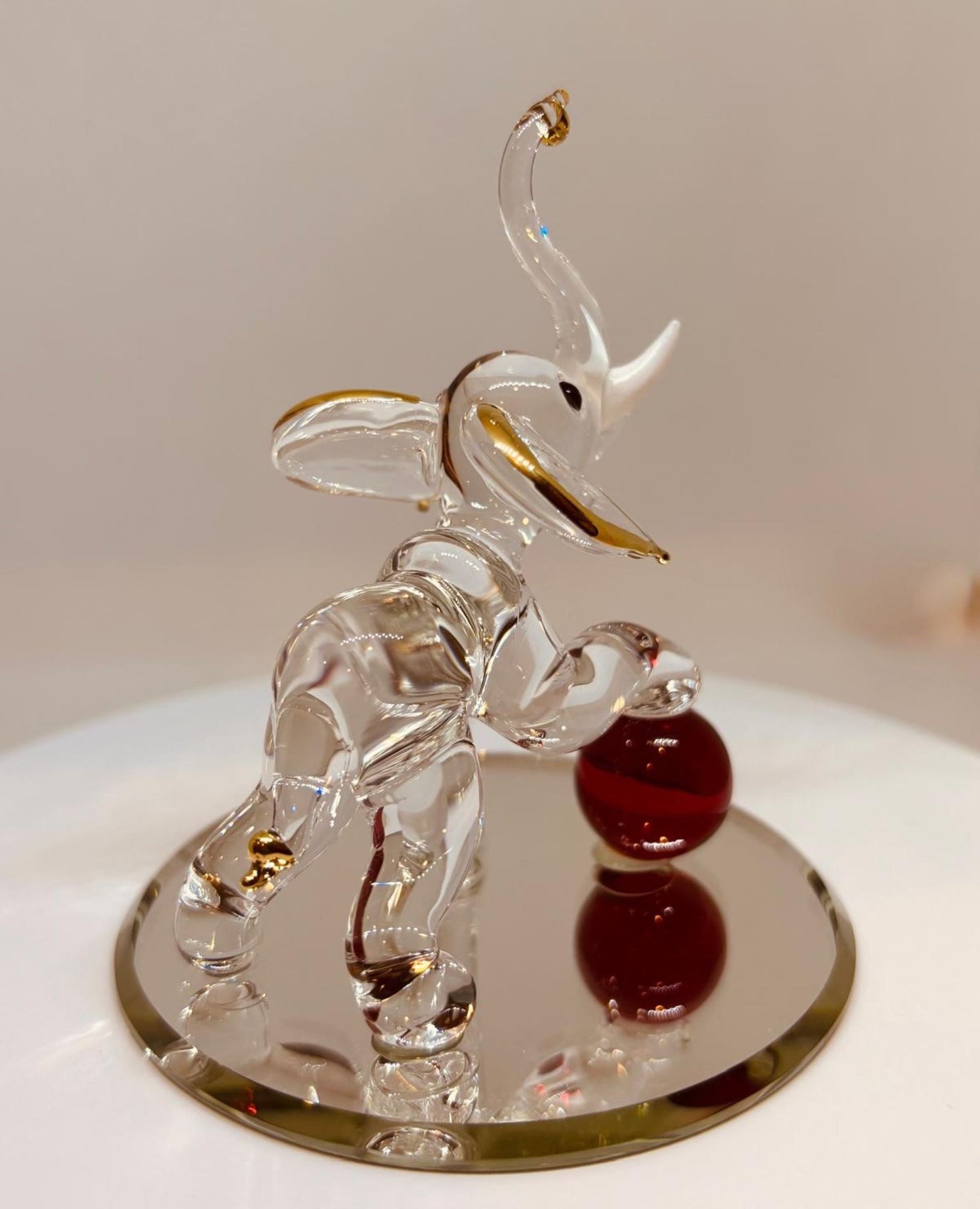 Elephant with Ball Glass Figurine Handcrafted Elephant Home Decor Gift