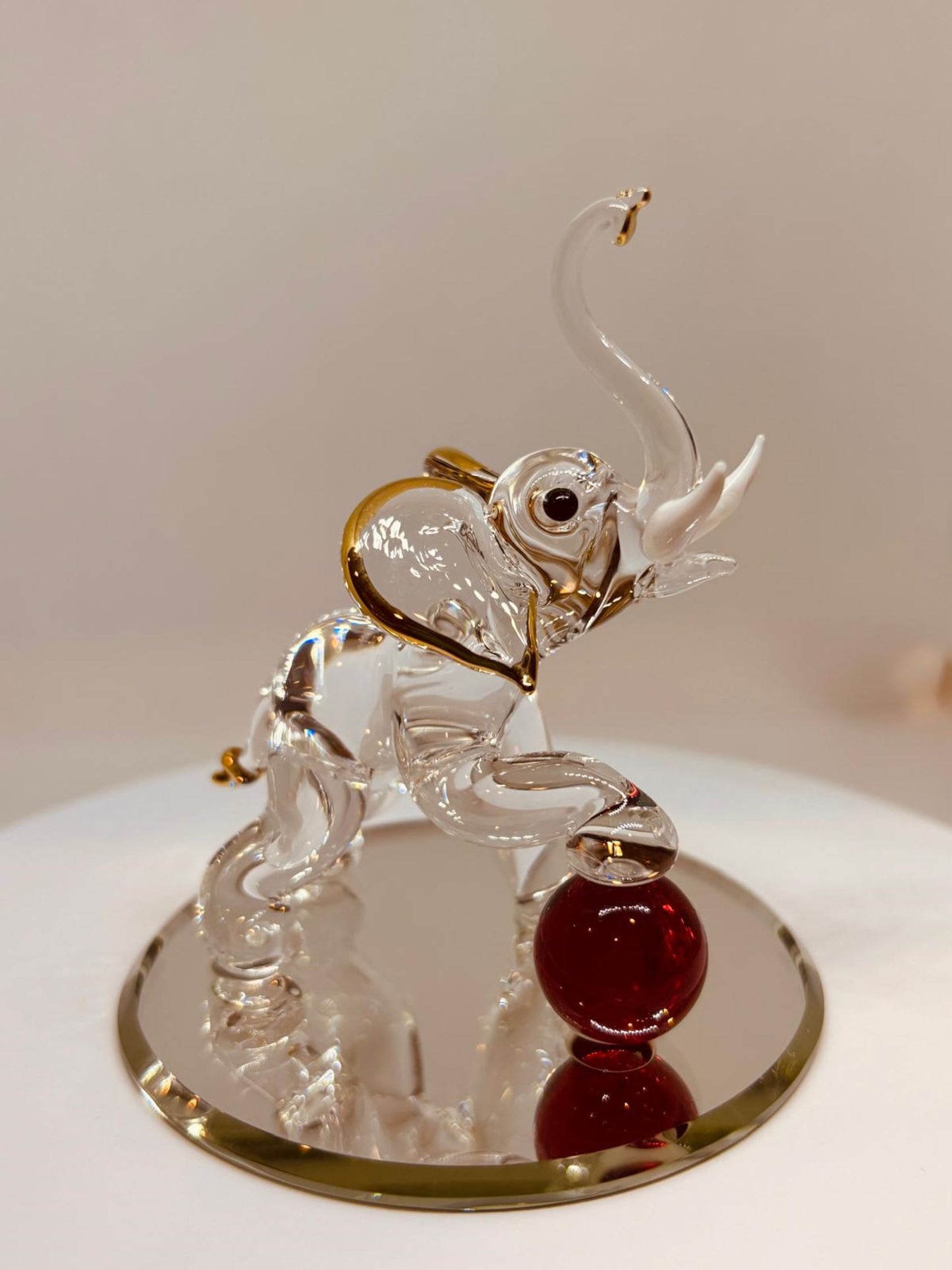 Elephant with Ball Glass Figurine Handcrafted Elephant Home Decor Gift
