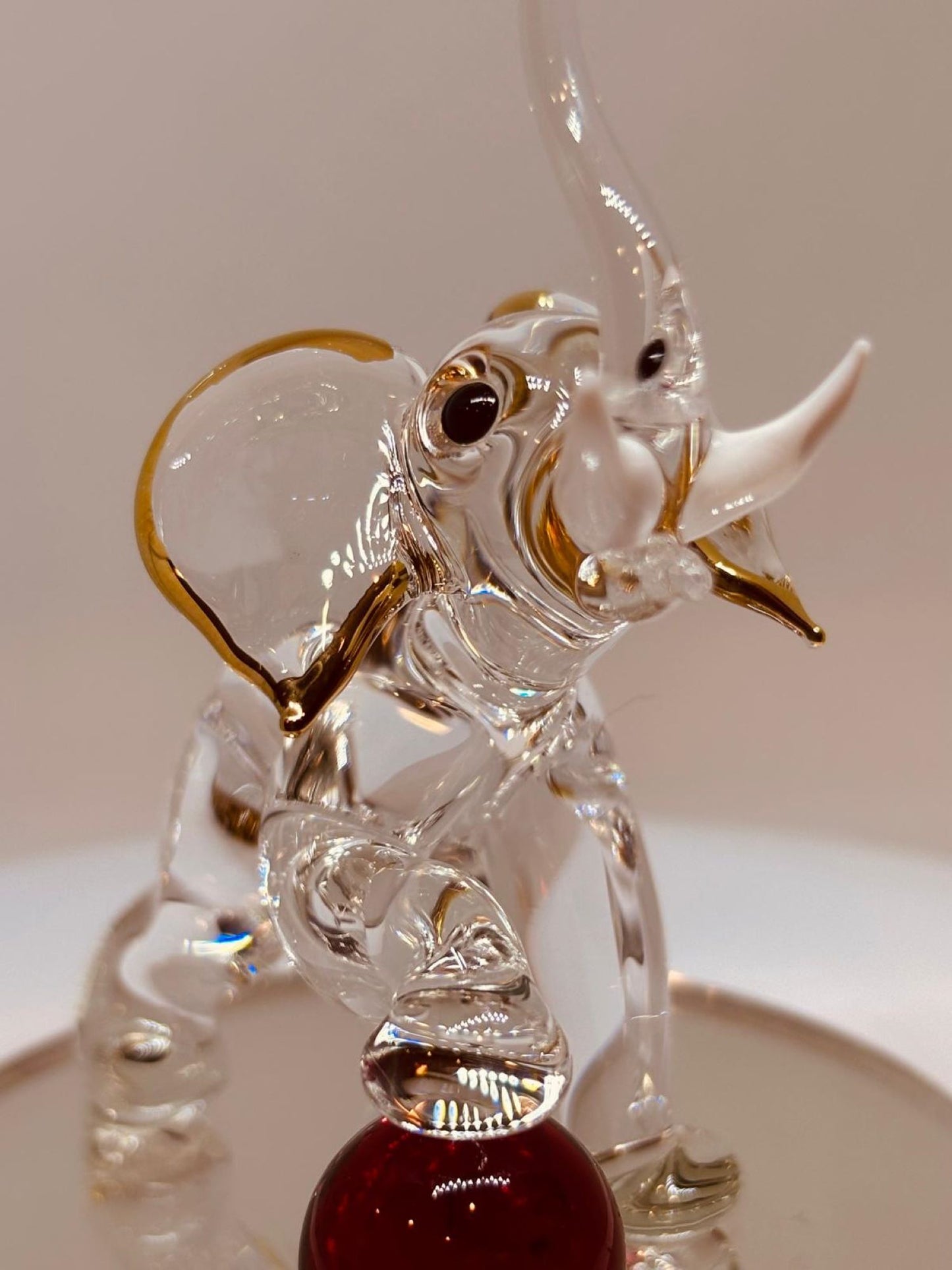 Elephant with Ball Glass Figurine Handcrafted Elephant Home Decor Gift