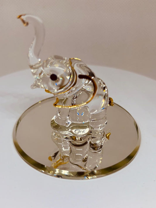 Elephant Handcrafted Glass Figurine with Crystals and Gold