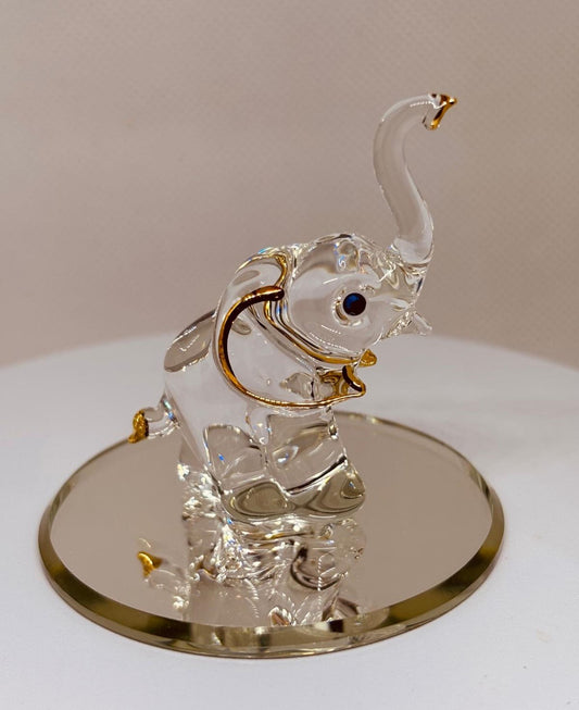 Elephant Handcrafted Glass Figurine with Crystals and Gold