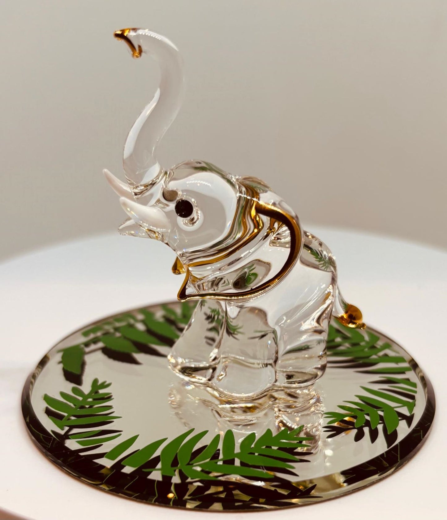 Elephant in the Wild Figurine with Crystals and 22Kt Gold Handcrafted Glass