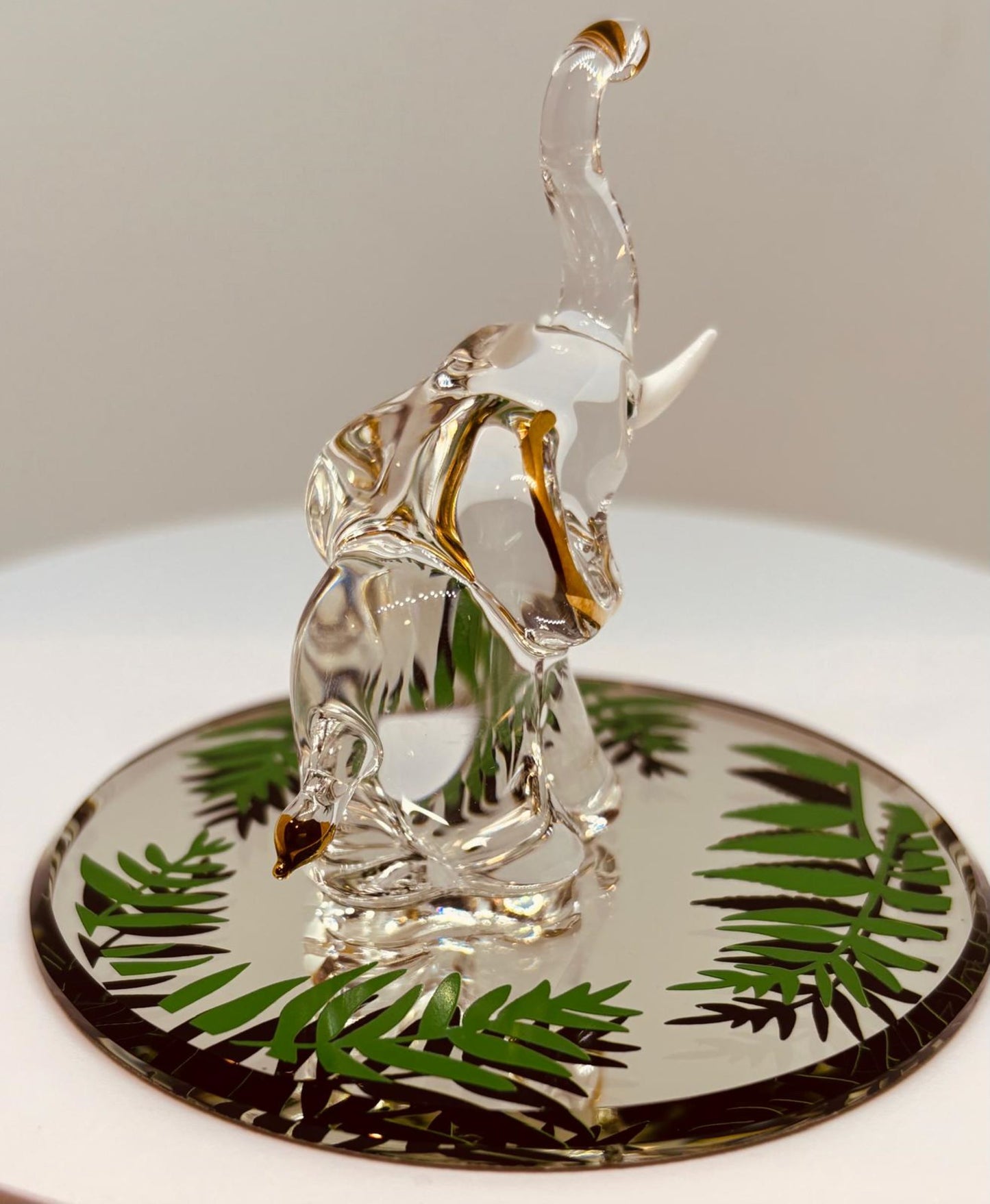 Elephant in the Wild Figurine with Crystals and 22Kt Gold Handcrafted Glass
