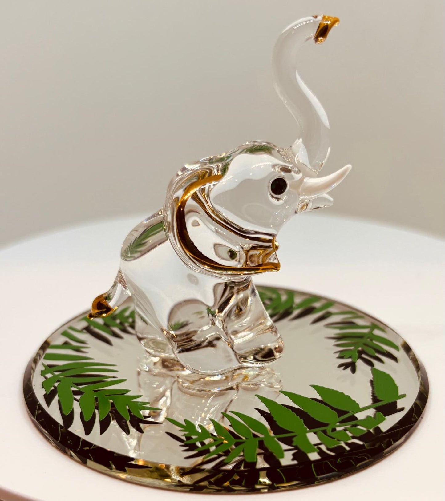 Elephant in the Wild Figurine with Crystals and 22Kt Gold Handcrafted Glass