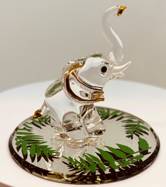 Elephant in the Wild Figurine with Crystals and 22Kt Gold Handcrafted Glass