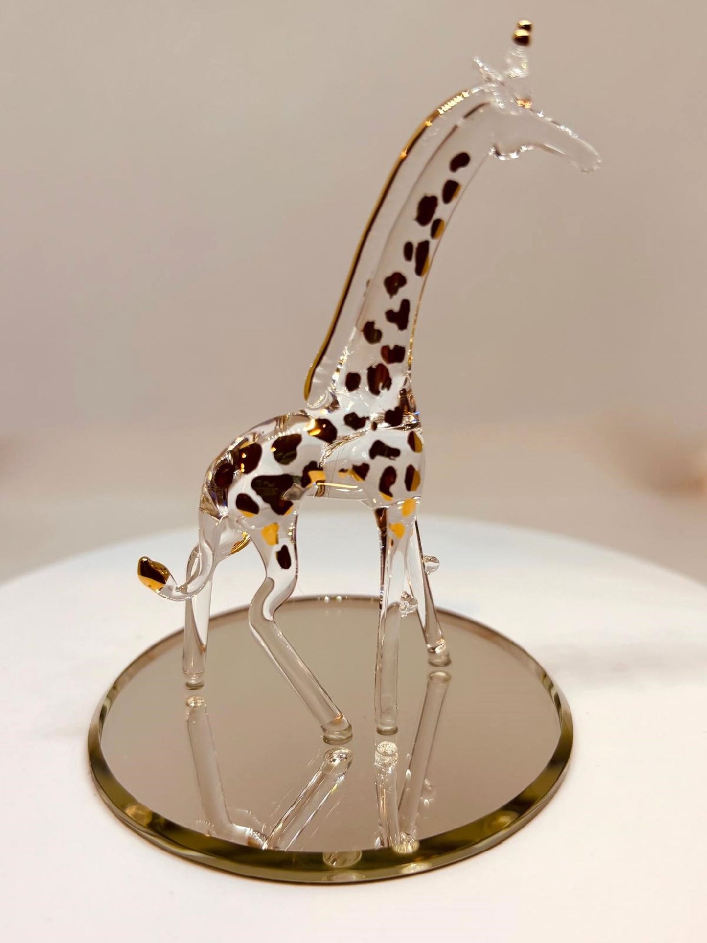 Glass Giraffe Figurine Handcrafted Gold Trimmed Animal Decor
