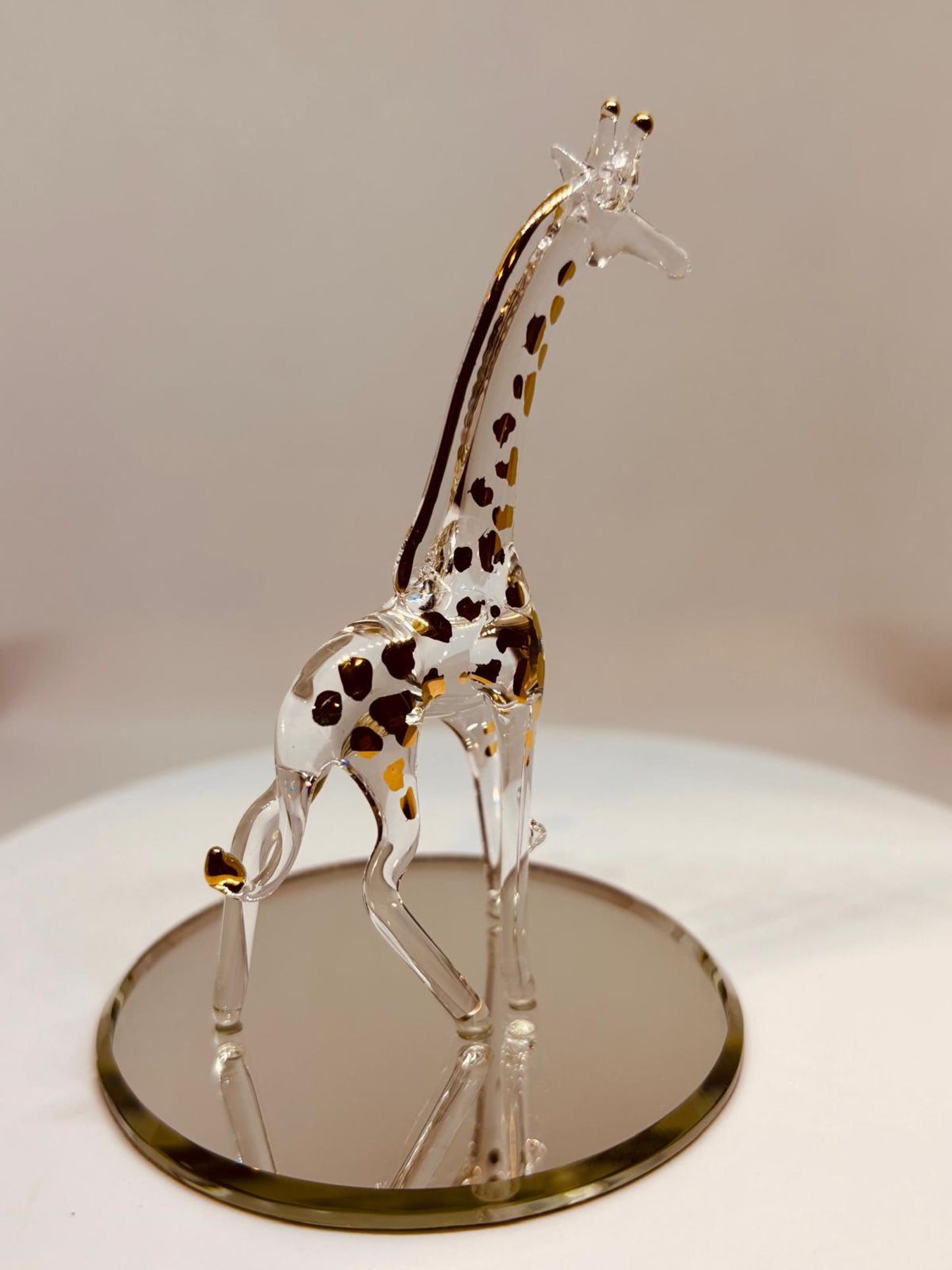 Glass Giraffe Figurine Handcrafted Gold Trimmed Animal Decor