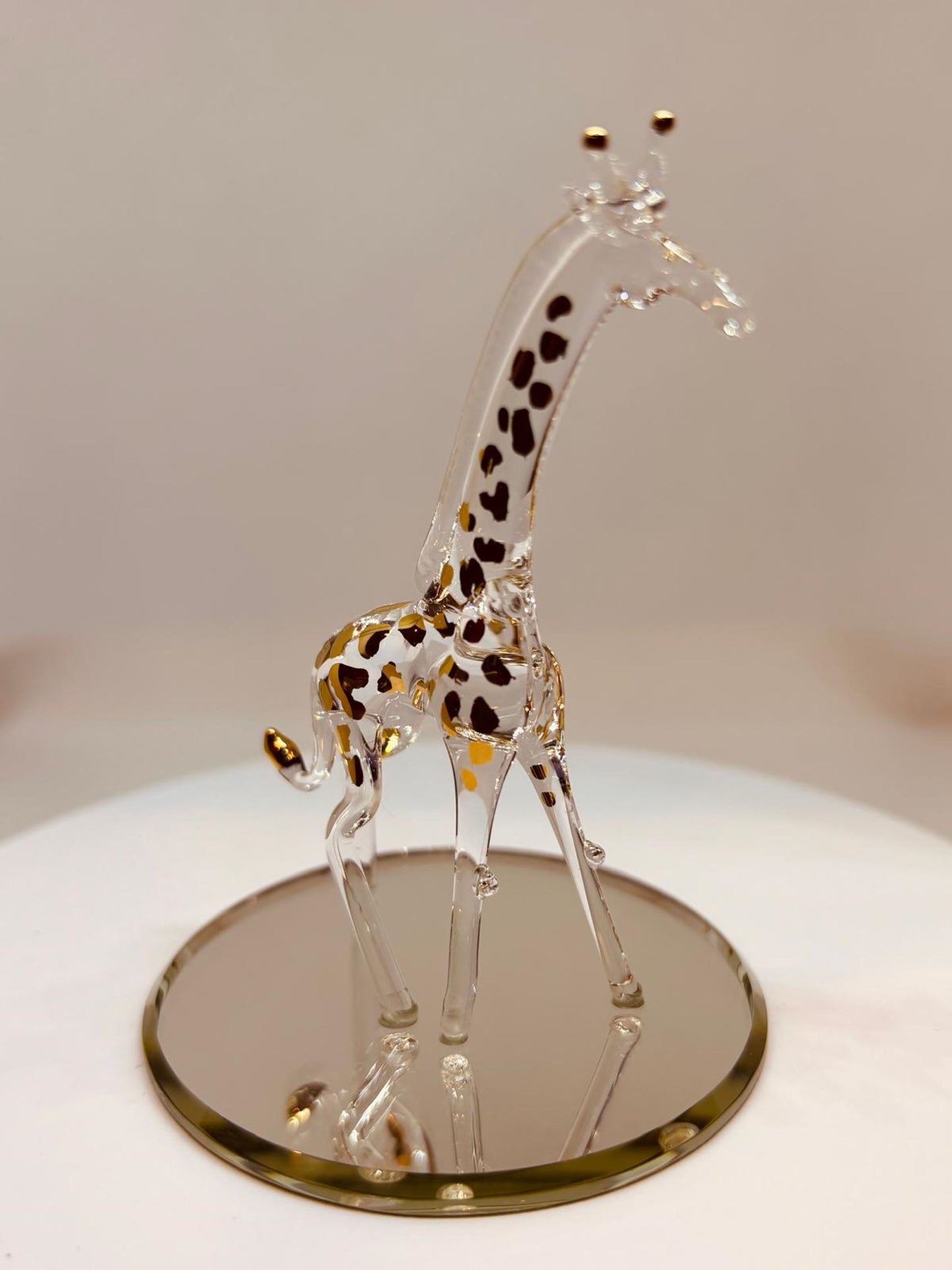 Glass Giraffe Figurine Handcrafted Gold Trimmed Animal Decor