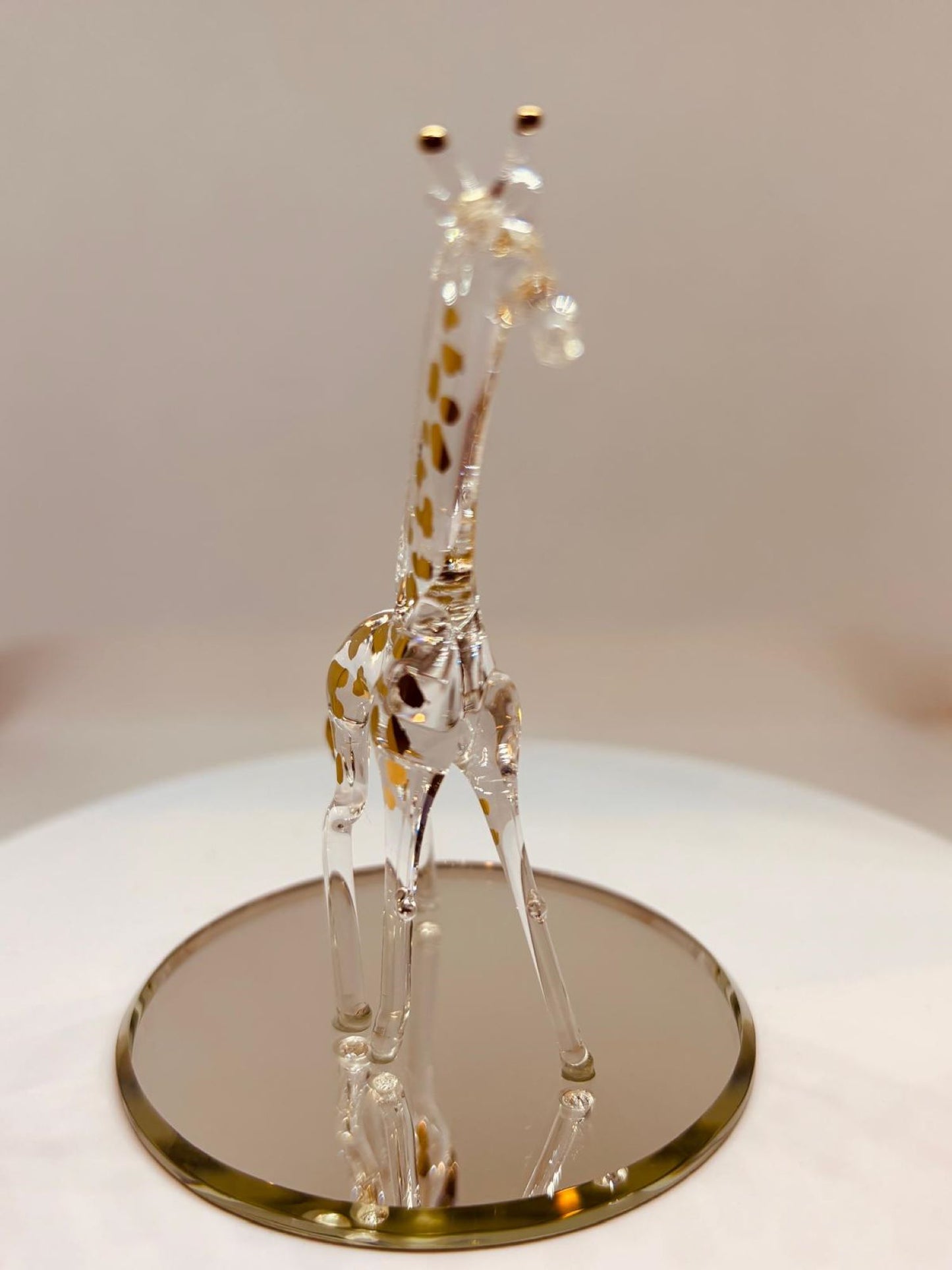 Glass Giraffe Figurine Handcrafted Gold Trimmed Animal Decor