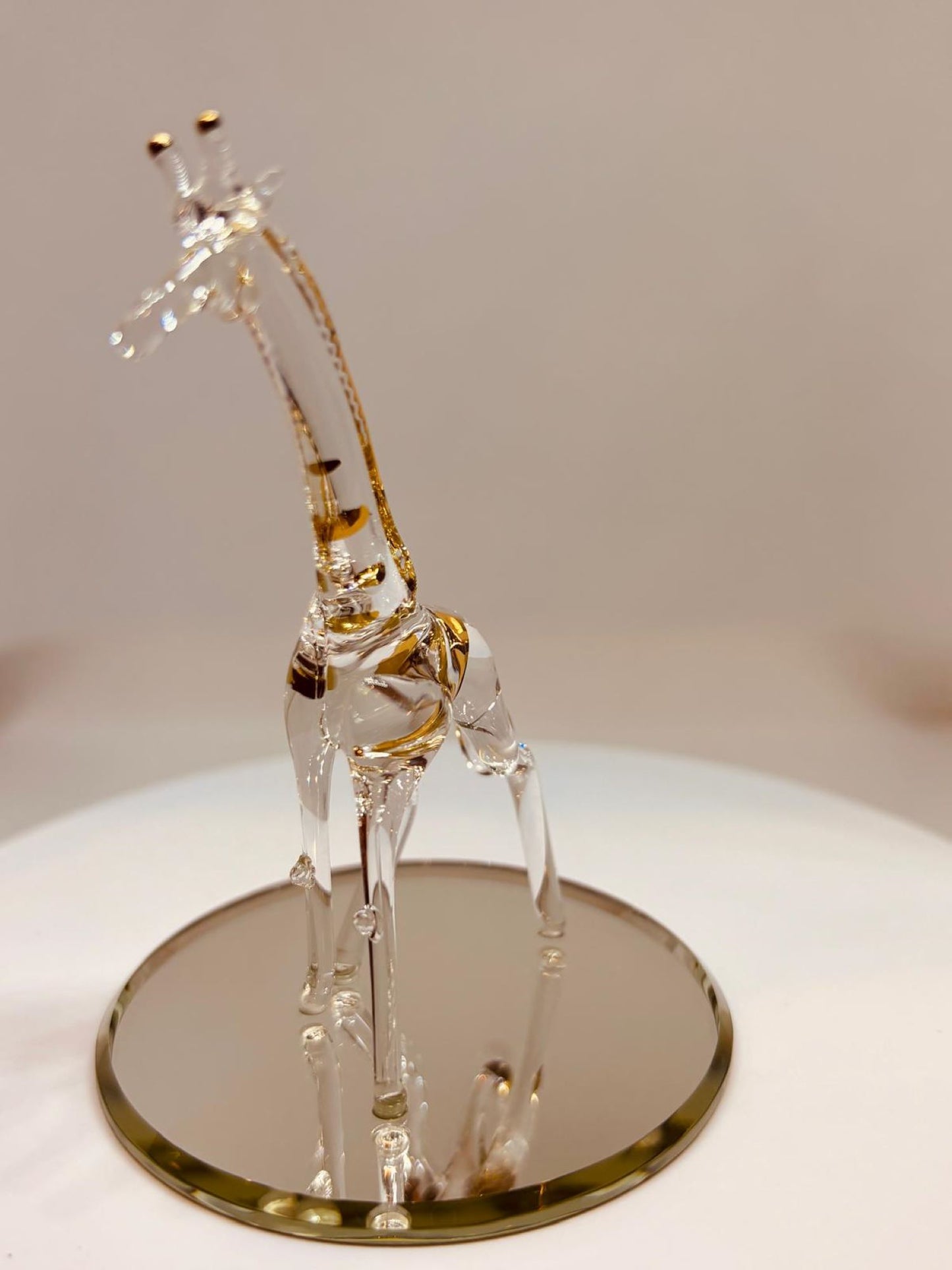 Glass Giraffe Figurine Handcrafted Gold Trimmed Animal Decor