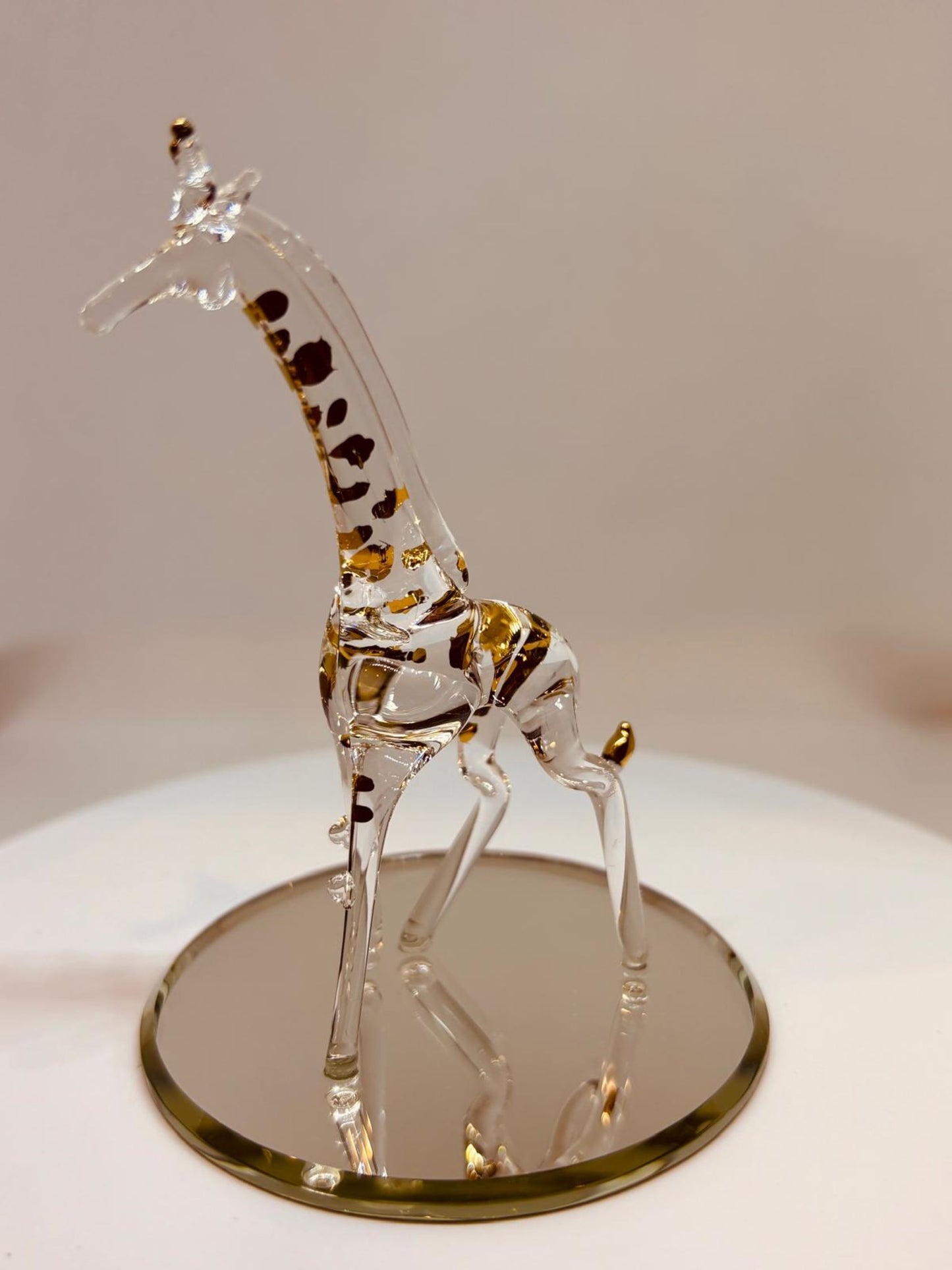 Glass Giraffe Figurine Handcrafted Gold Trimmed Animal Decor