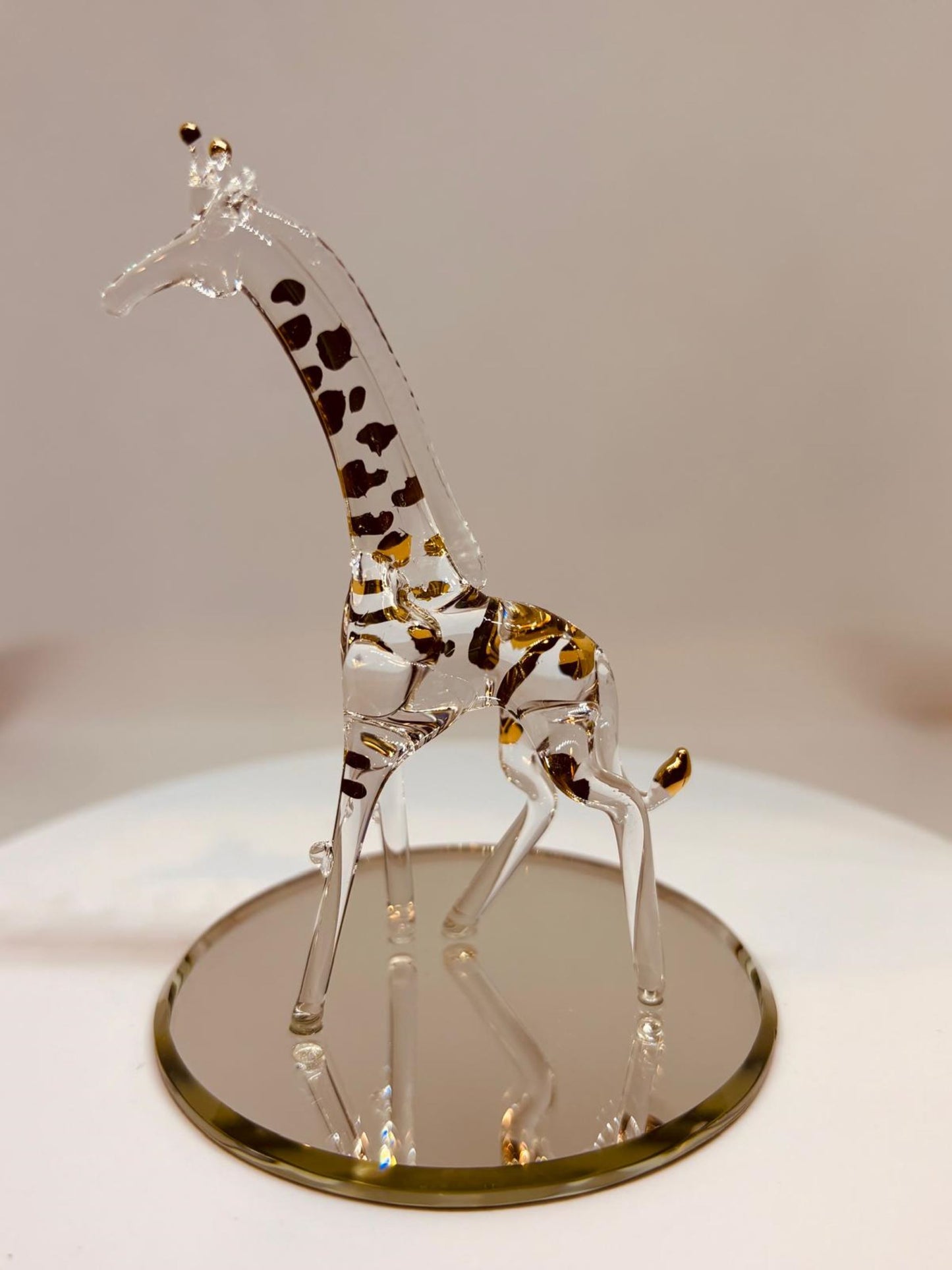 Glass Giraffe Figurine Handcrafted Gold Trimmed Animal Decor