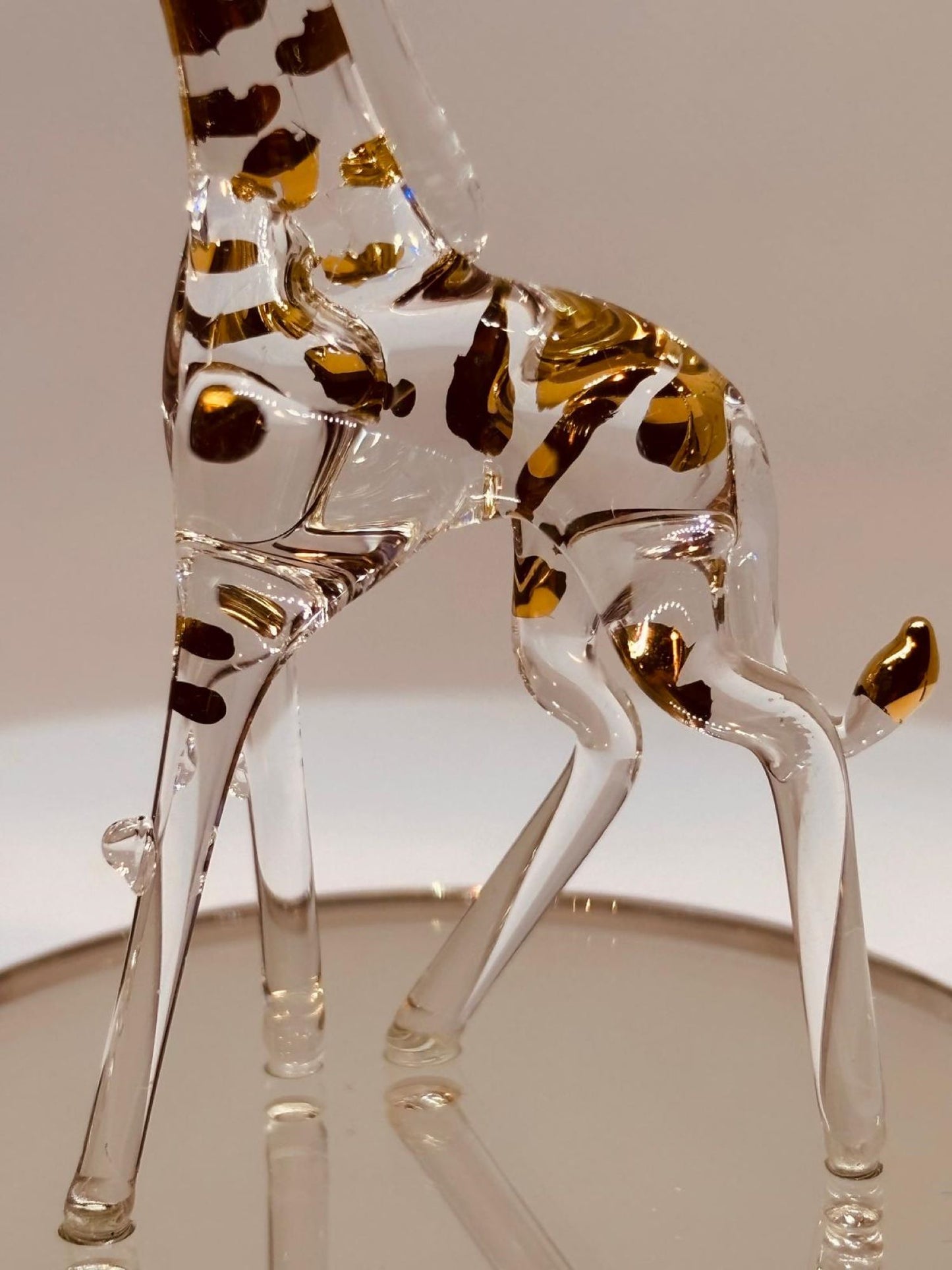 Glass Giraffe Figurine Handcrafted Gold Trimmed Animal Decor