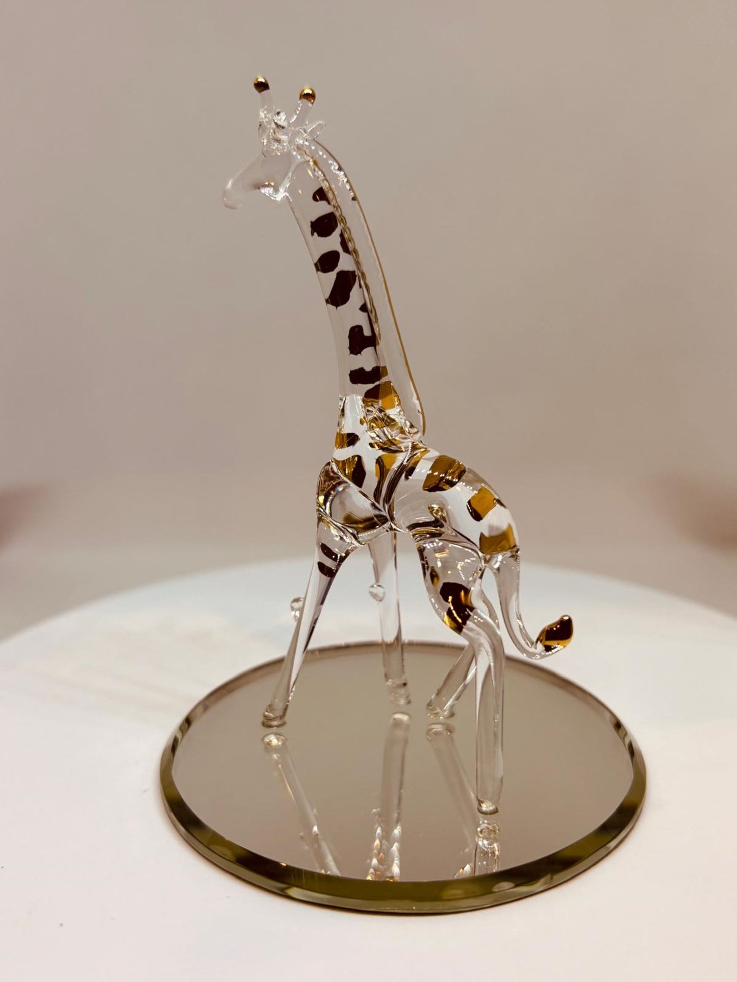 Glass Giraffe Figurine Handcrafted Gold Trimmed Animal Decor