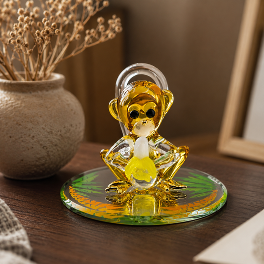 Monkey with Banana Glass Figurine | Handcrafted Monkey Collectible Gift Animal Decor