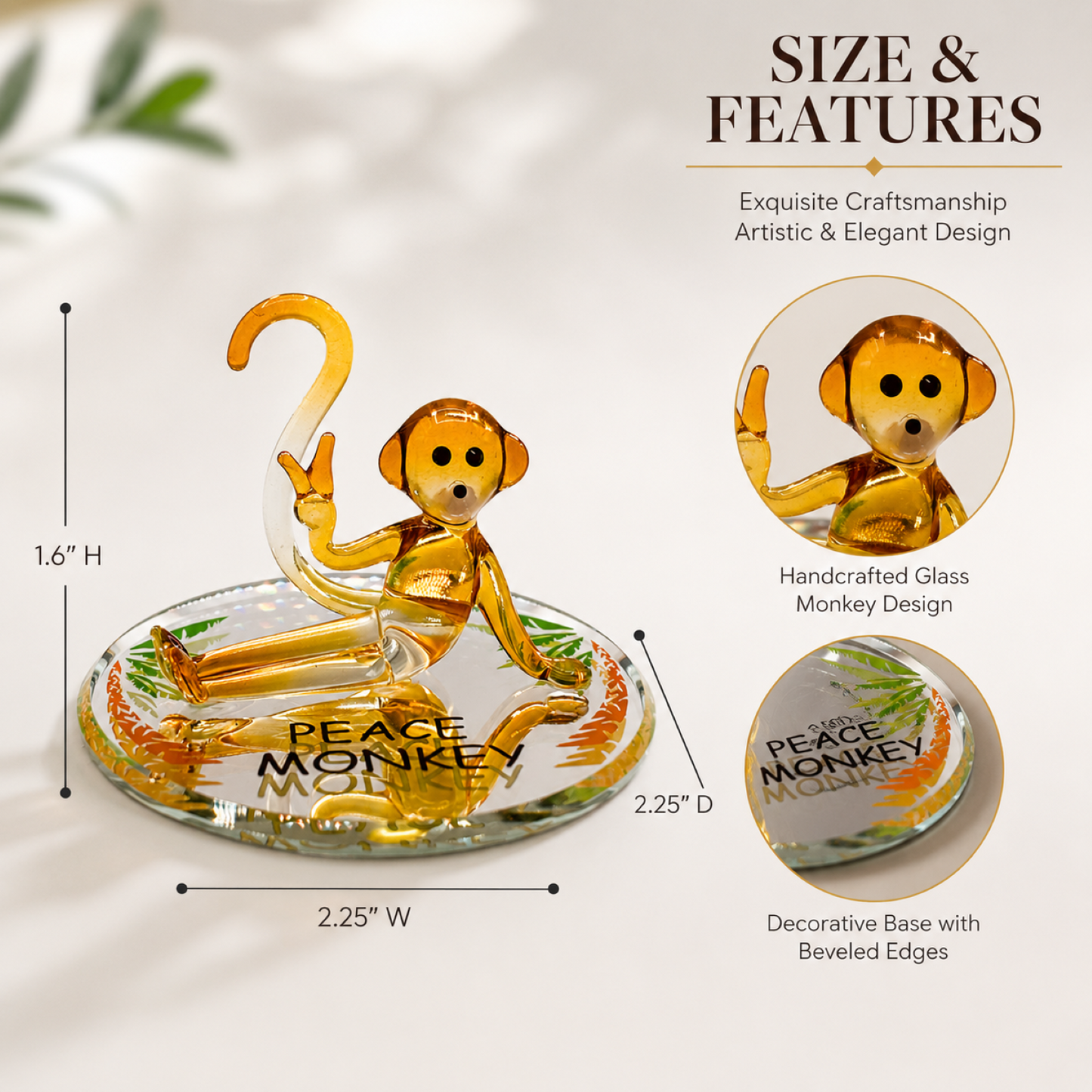 Peace Monkey Glass Figurine Gift | Monkey Collectible Animal Lover Decor