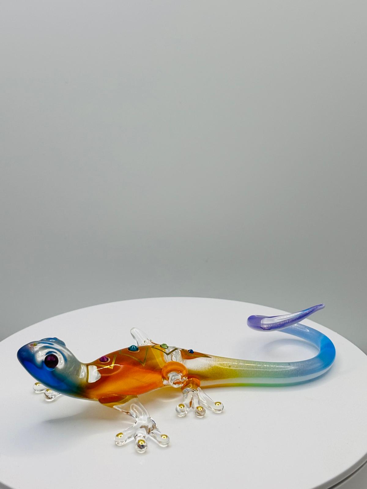 Colorful Glass Gecko Figurine with Crystals Desert Lizard Collectible Decor