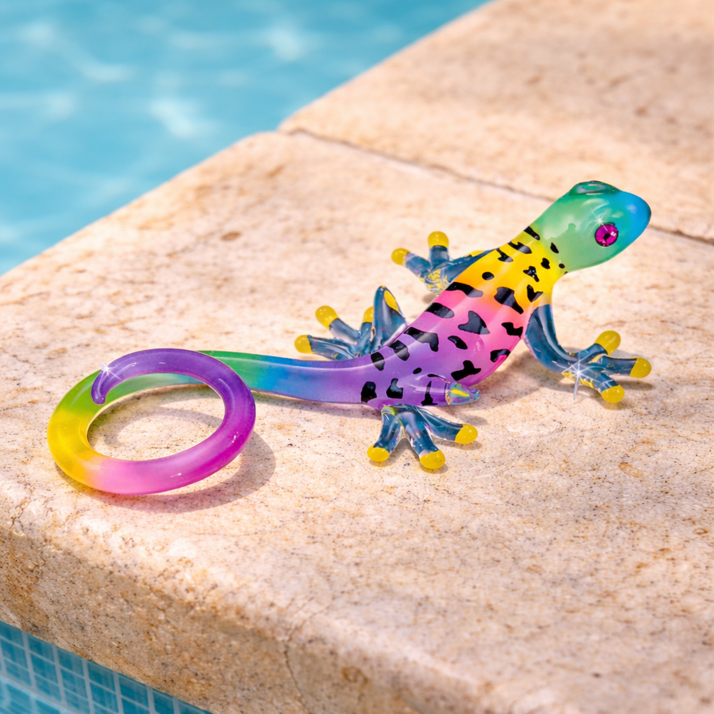 Colorful Gecko Figurine Glass Lizard Decor Tropical Animal Sculpture Small Reptile Gift Island Theme