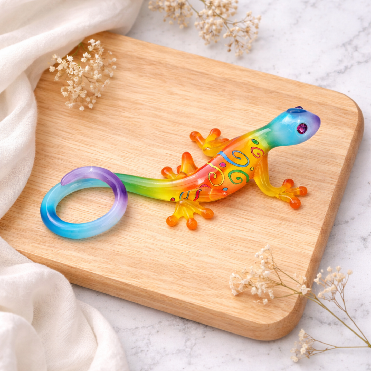 Gecko “Kona” Glass Figurine | Colorful Nature Display Collectible Décor