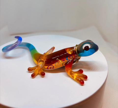 Handcrafted Glass Gecko Figurine | Kona Gecko with Crystals and Air Brushing