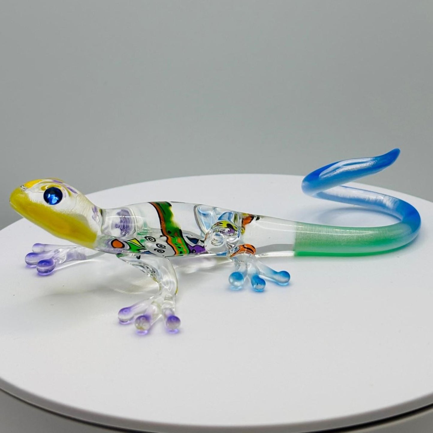Colorful Glass Gecko Figurine with Crystals Handcrafted Desert Lizard Collectible Decor