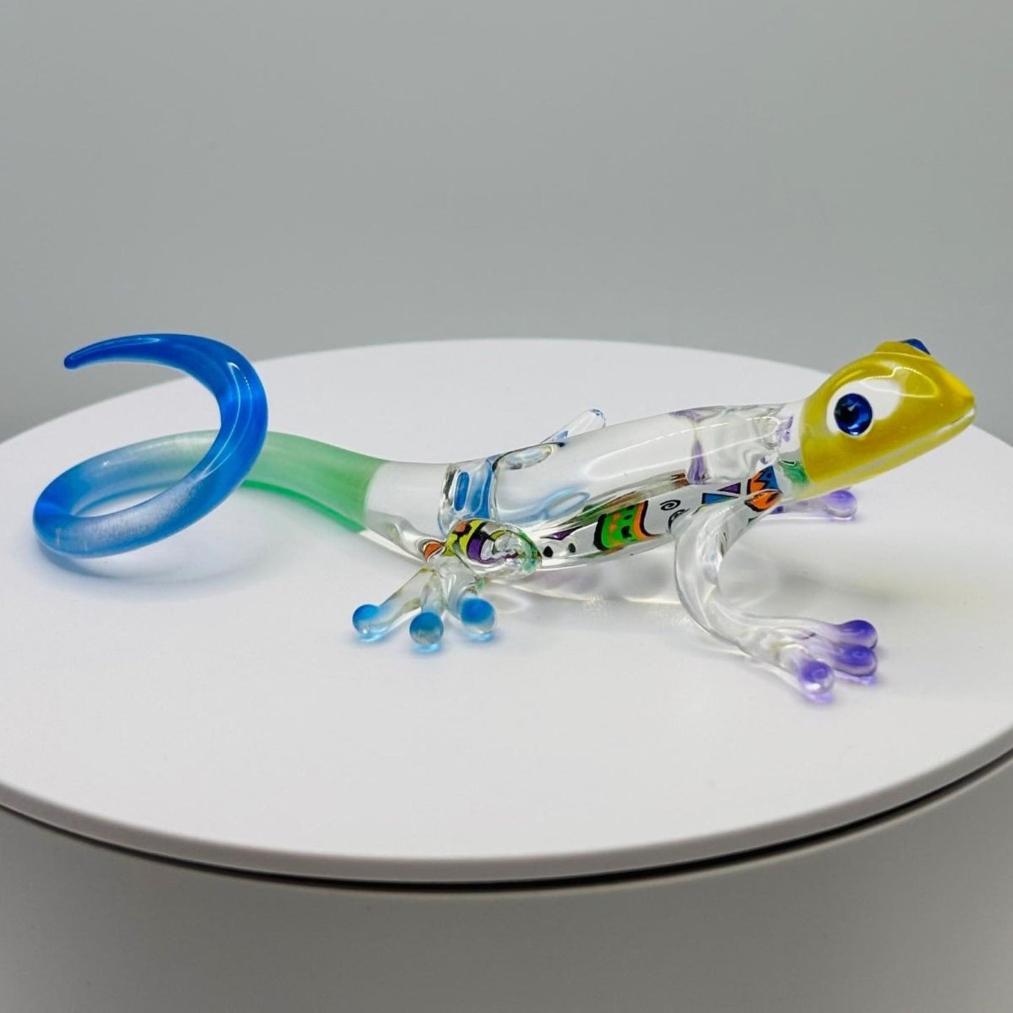 Colorful Glass Gecko Figurine with Crystals Handcrafted Desert Lizard Collectible Decor