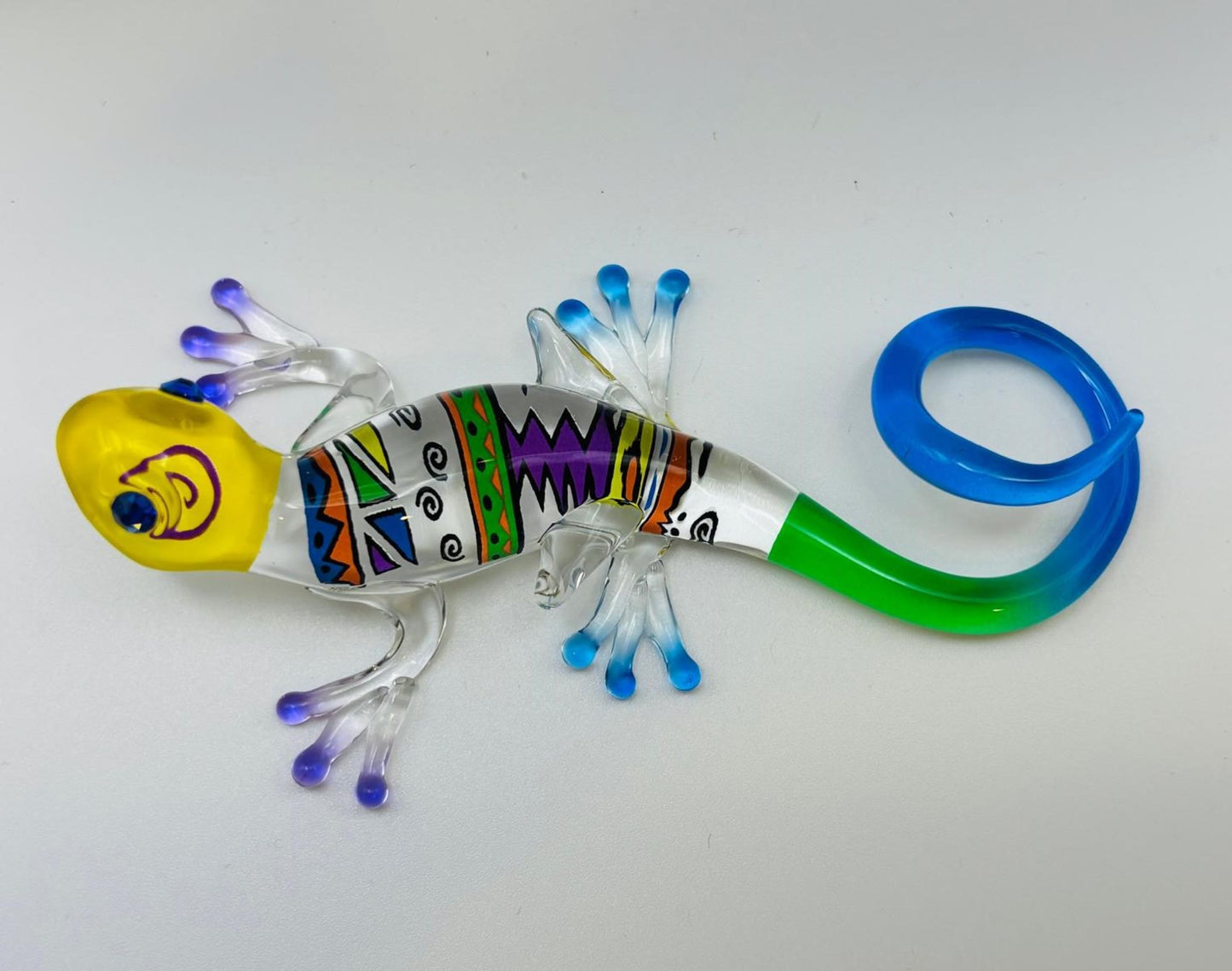 Colorful Glass Gecko Figurine with Crystals Handcrafted Desert Lizard Collectible Decor