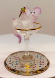 Martini Mouse Glass Figurine Handcrafted Collectible Party Decor Gift