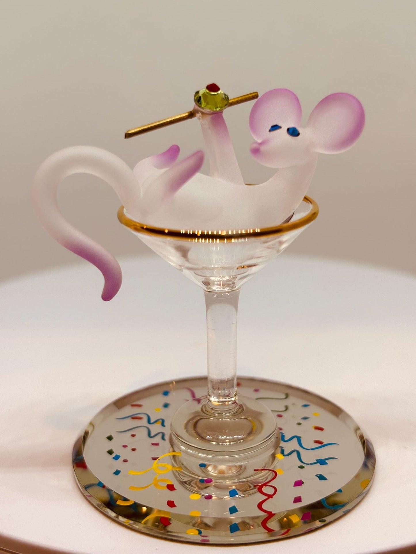 Mouse Martini Glass Figurine Gift | Funny Glass Animal Collectible Party Decor