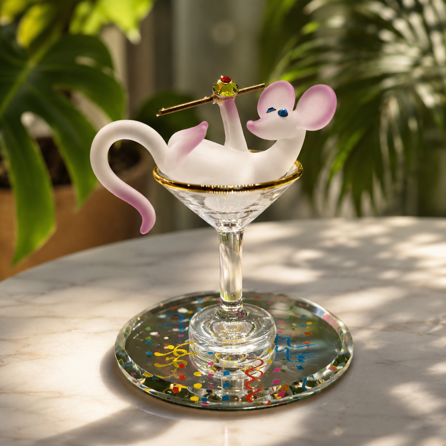 Mouse Martini Glass Figurine Gift | Funny Glass Animal Collectible Party Decor