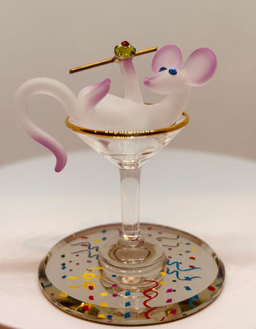 Martini Mouse Glass Figurine Handcrafted Collectible Party Decor Gift