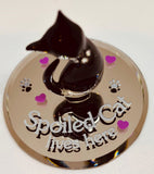 Spoiled Cat Figurine with Crystals Handcrafted Glass Cat Collectible