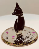 Spoiled Cat Figurine with Crystals Handcrafted Glass Cat Collectible