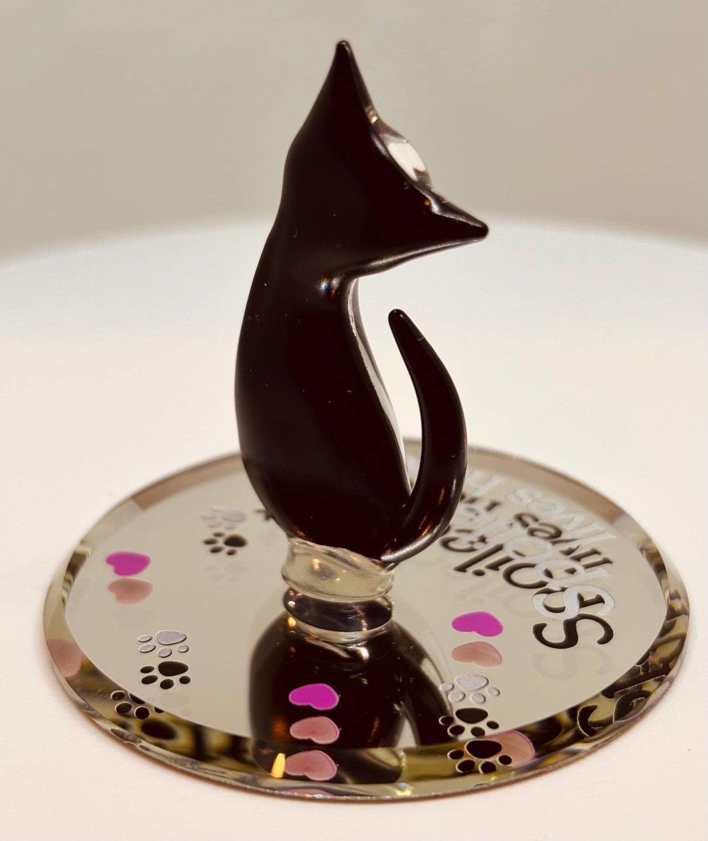 Spoiled Cat Figurine with Crystals Handcrafted Glass Cat Collectible