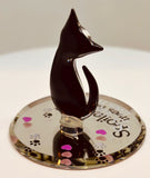 Spoiled Cat Figurine with Crystals Handcrafted Glass Cat Collectible