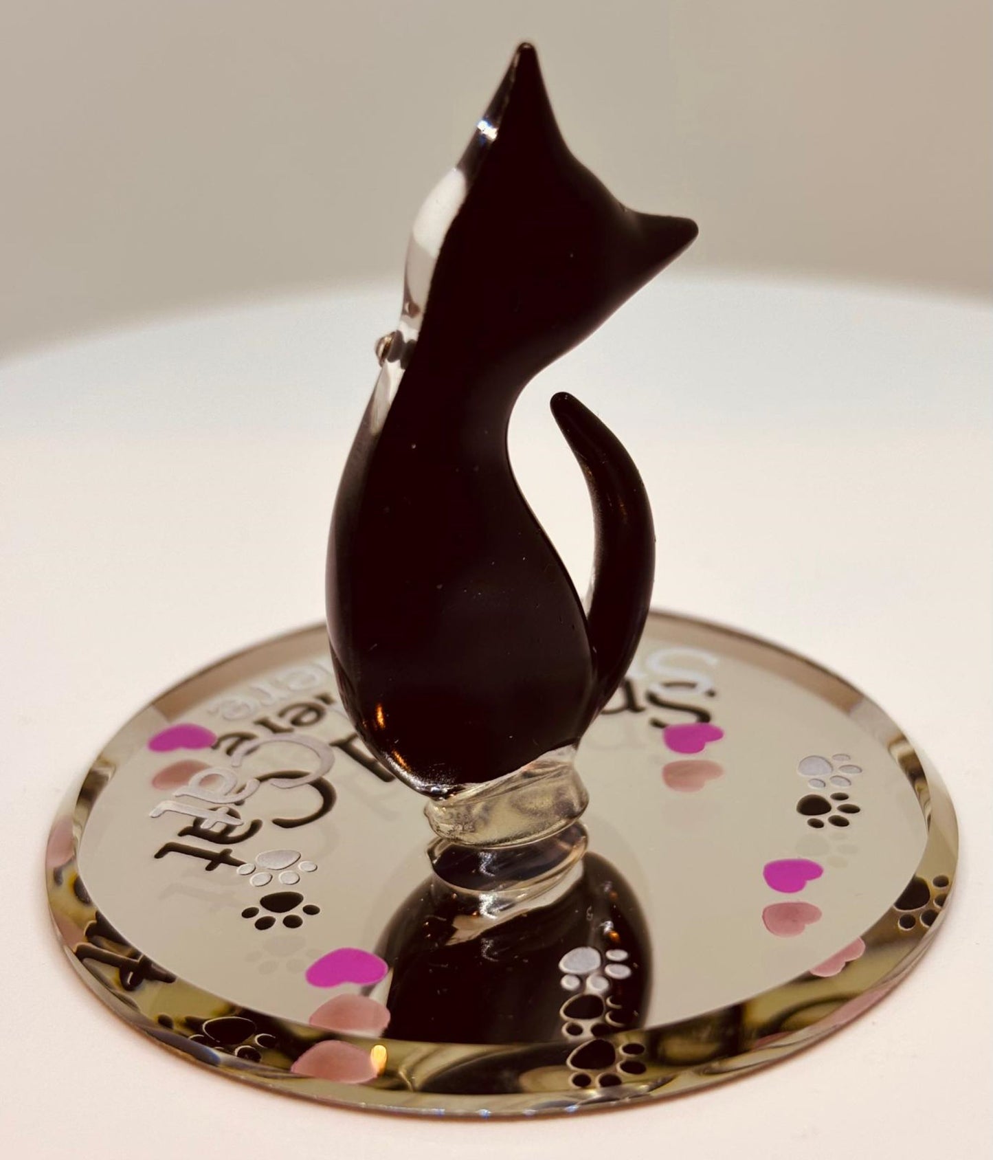 Spoiled Cat Figurine with Crystals Handcrafted Glass Cat Collectible