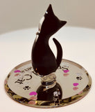 Spoiled Cat Figurine with Crystals Handcrafted Glass Cat Collectible