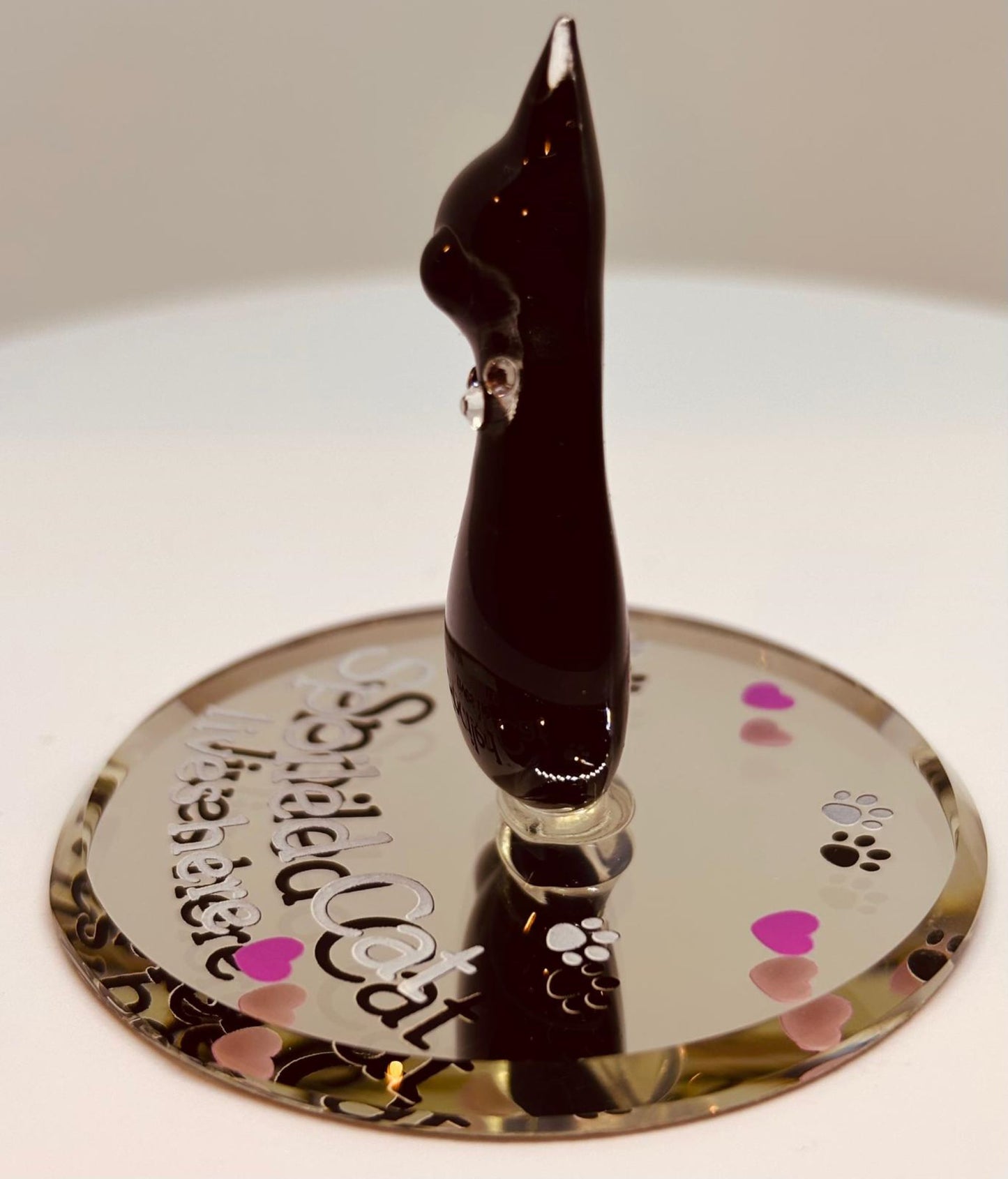 Spoiled Cat Figurine with Crystals Handcrafted Glass Cat Collectible