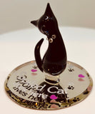 Spoiled Cat Figurine with Crystals Handcrafted Glass Cat Collectible