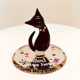 Spoiled Cat Figurine with Crystals Handcrafted Glass Cat Collectible