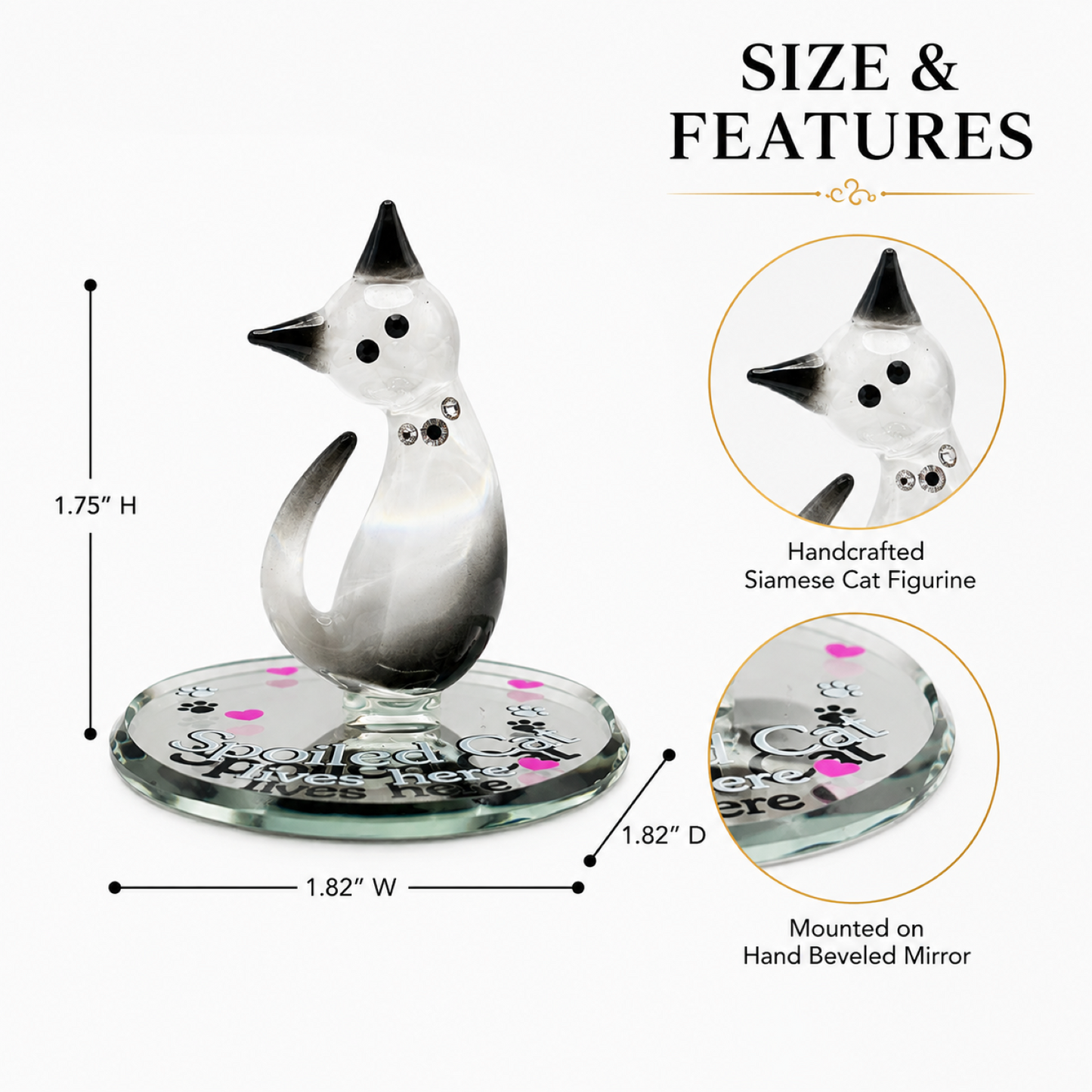 Siamese Cat Figurine, Spoiled Cat Gift, Handcrafted Glass Cat Collectible, Cat Lover Gift, Pet Memorial Décor