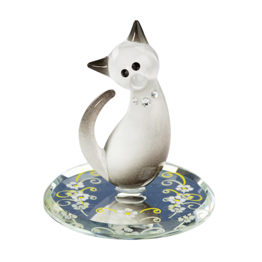 black and white glass cat figurine small cat decor collectible gift for cat lovers