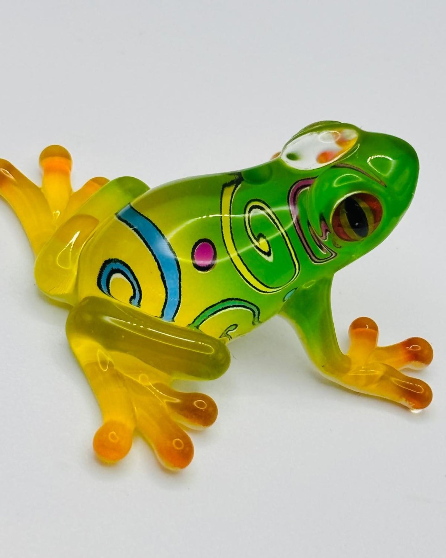 Green Glass Frog Figurine Colorful Curly Frog Collectible Animal Decor
