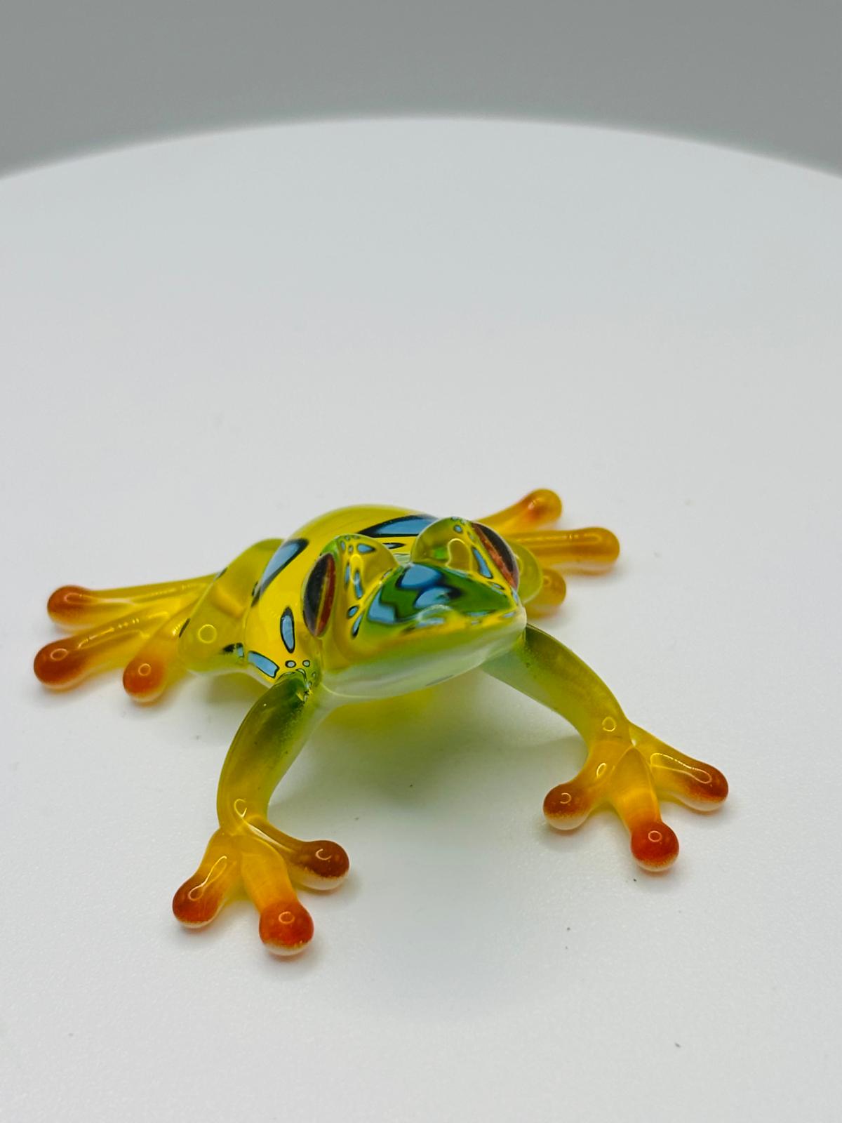 Spotted Frog Glass Figurine | Green Yellow Frog Decor Mini Amphibian Animal Collectible Display