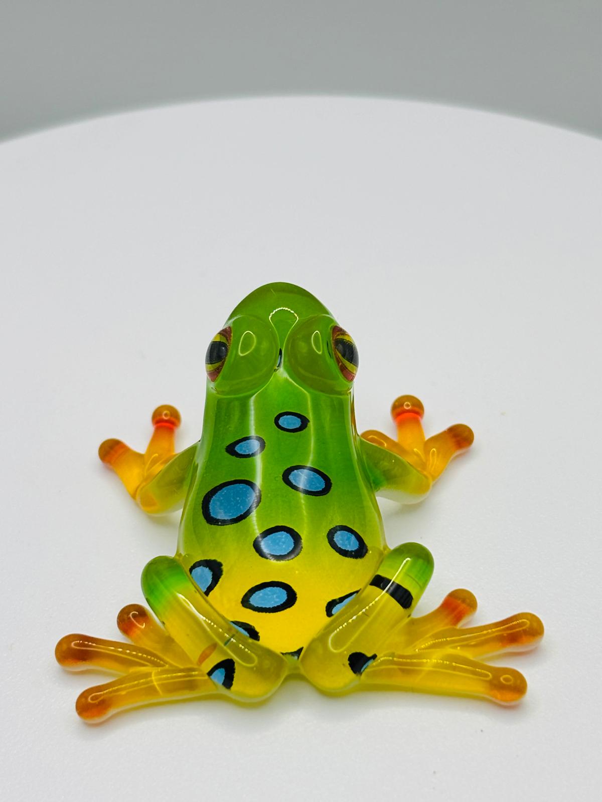 Spotted Frog Glass Figurine | Green Yellow Frog Decor Mini Amphibian Animal Collectible Display