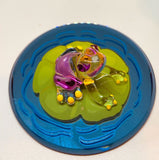 Lily Pad Frog Figurine Handcrafted Glass Collectible with Crystals